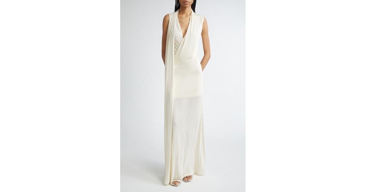 TOTEME Overlapped Scarf Sheer Stretch Jersey Maxi Dress in White | Lyst