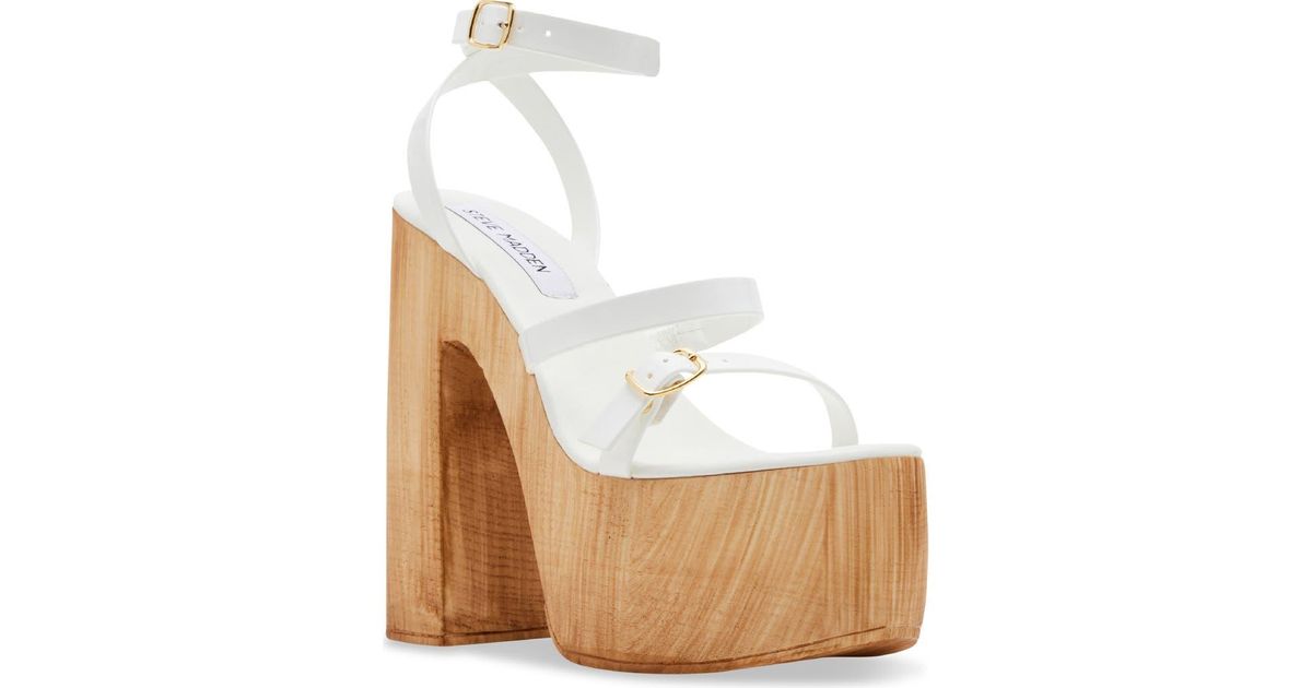 【レディース】Steve Madden Lilia Ankle Strap サンダル LILIA Black Patent Strappy Platform Block Heel Sandal