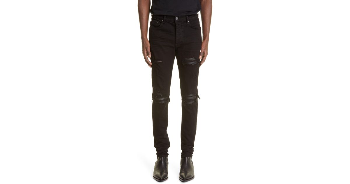 Amiri Mx1 Leather Patch Ripped Skinny Jeans in Black for Men Lyst