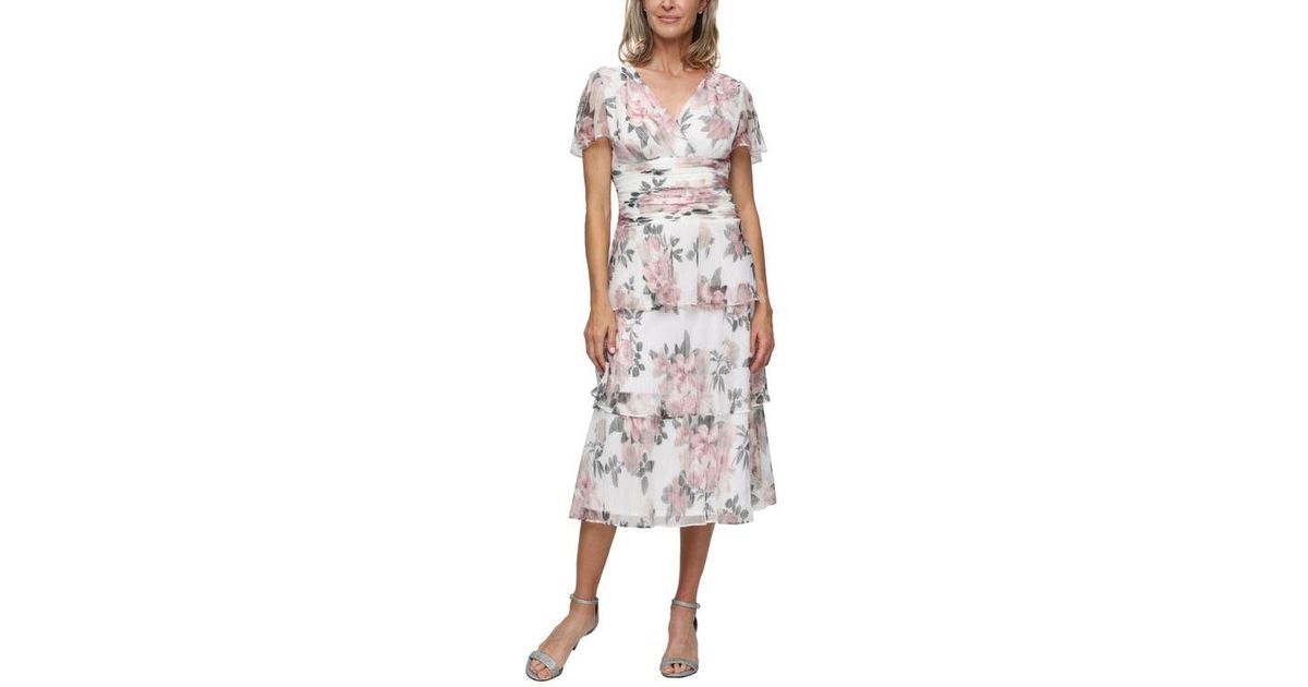 Sl Fashions Floral Print Tiered Bodre Midi Dress | Lyst
