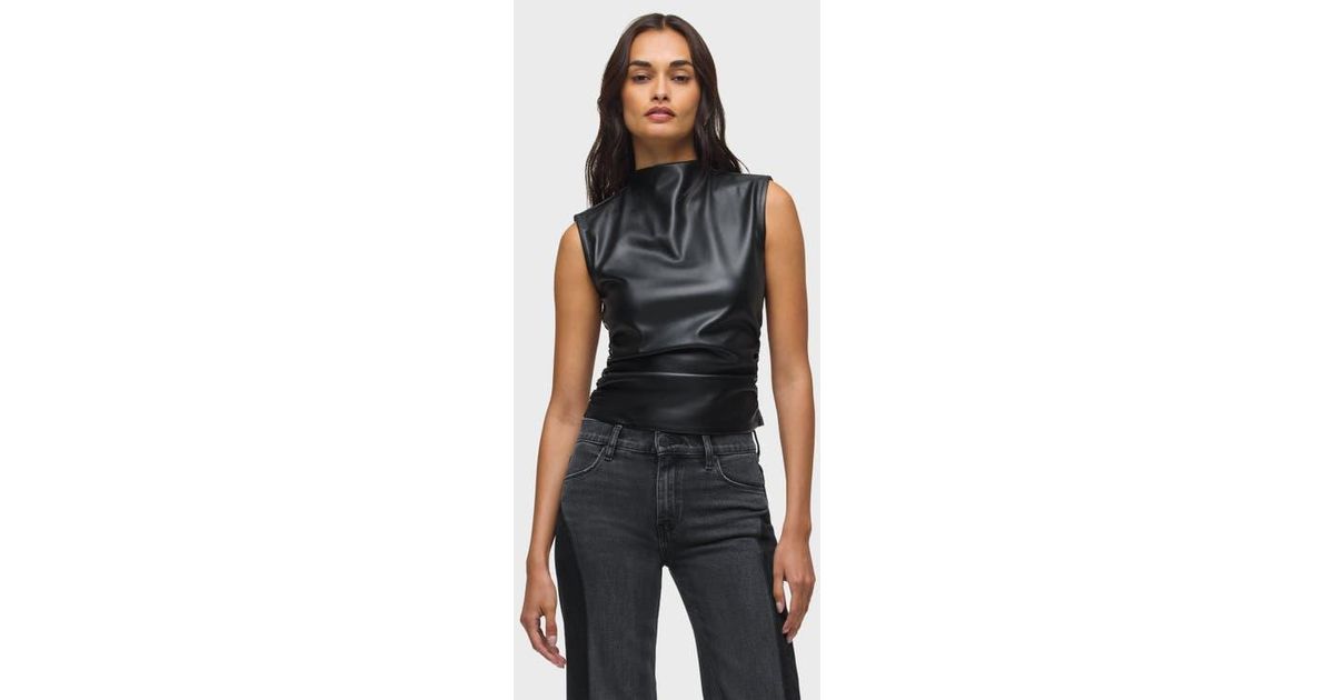Top W Hudson Jeans Vegan Leather Top W/ Side Seam Ruching in Blue | Lyst