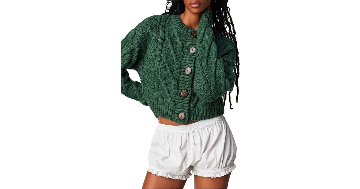 Free People Bonfire Cable Knit Cardigan in Green Lyst