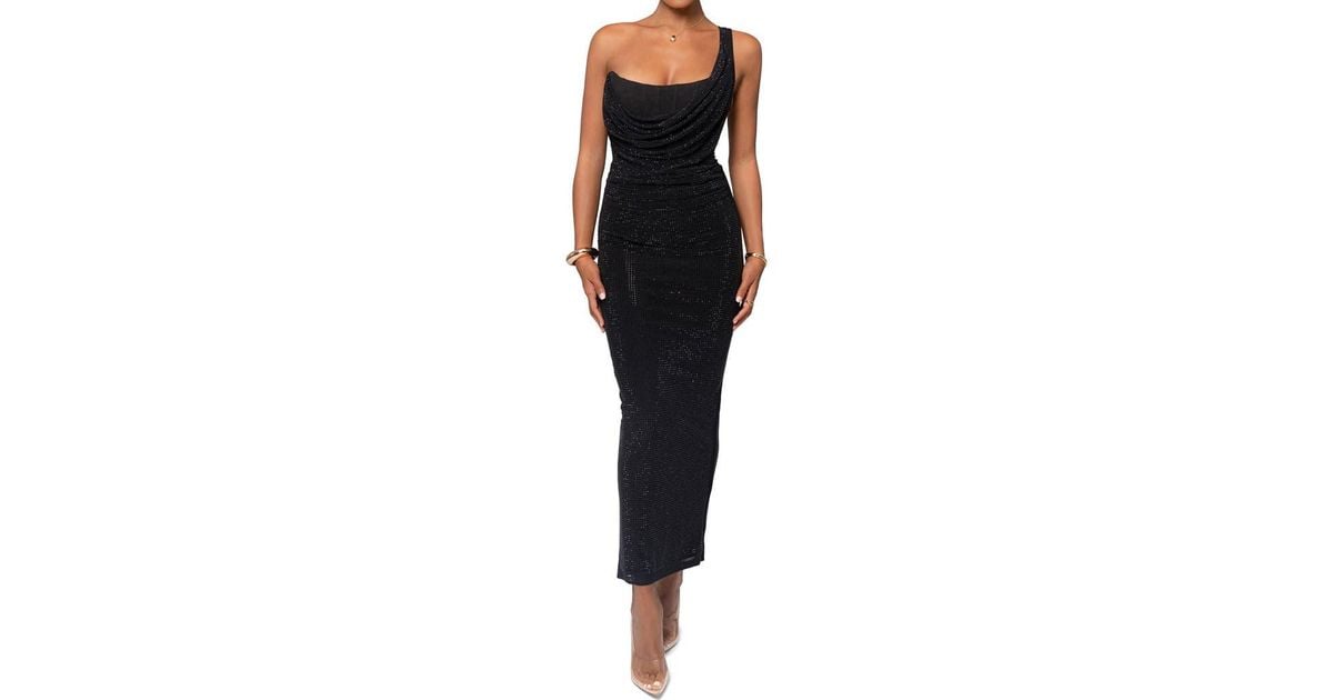 JLUXLABEL Krishna One-Shoulder Sparkle Mesh Cocktail Dress