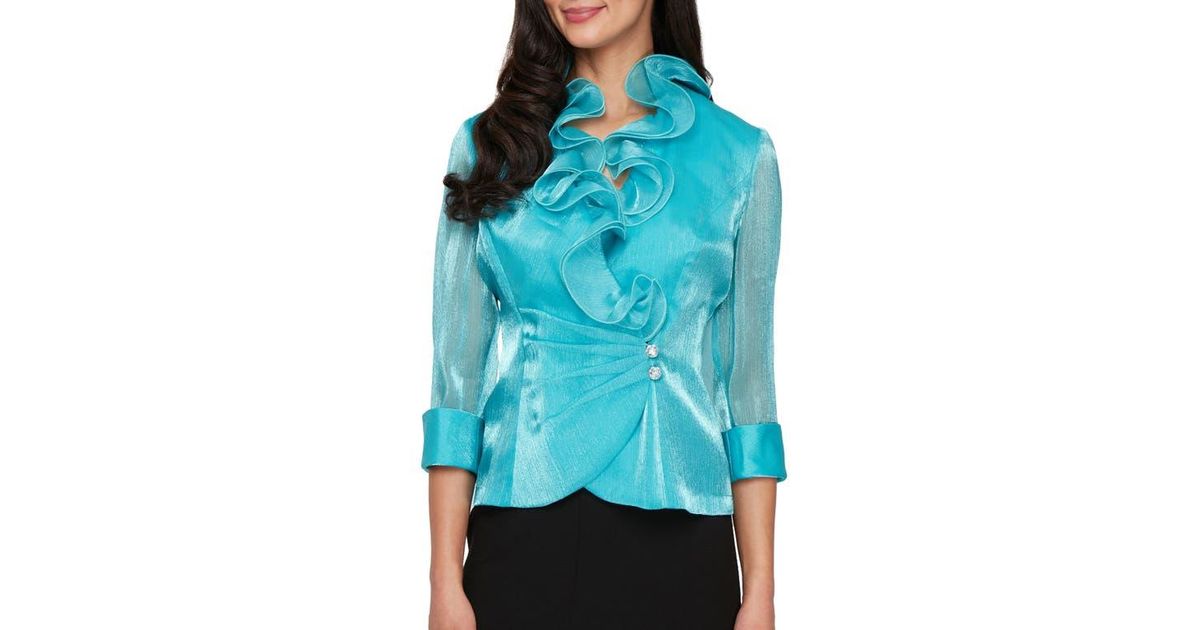 Alex Evenings Yoryu Chiffon Ruffle Top in Blue | Lyst