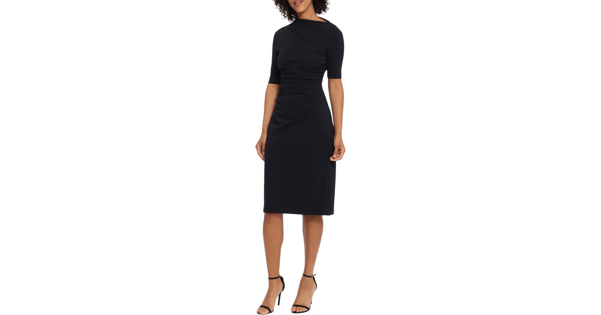 maggy london tie neck midi dress