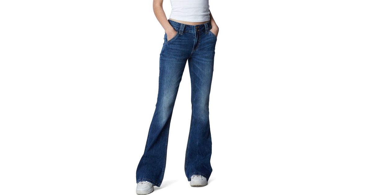 HINT OF BLU Fun Mid Rise Slim Flare Jeans in Blue | Lyst
