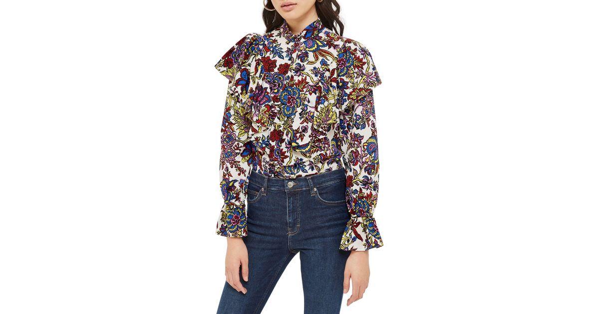 topshop floral ruffle blouse