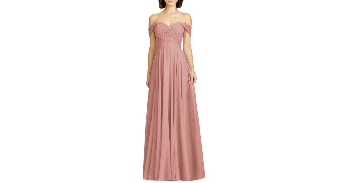 lux off the shoulder chiffon gown