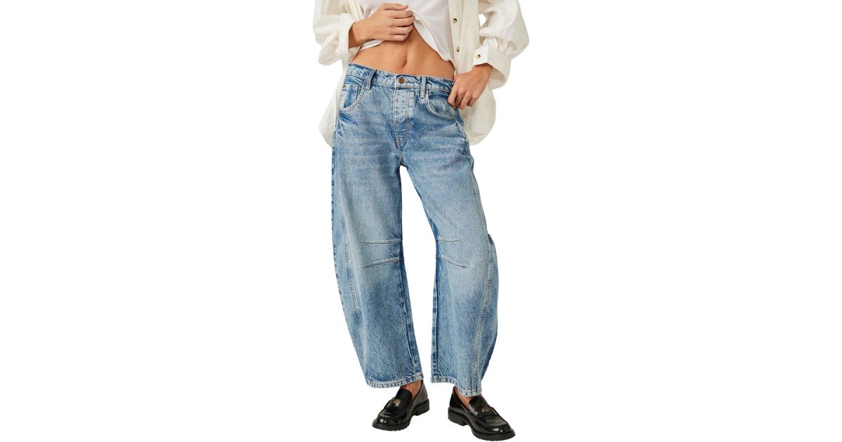 Free People Lucky You Mid Rise Barrel Leg Jeans in Blue | Lyst