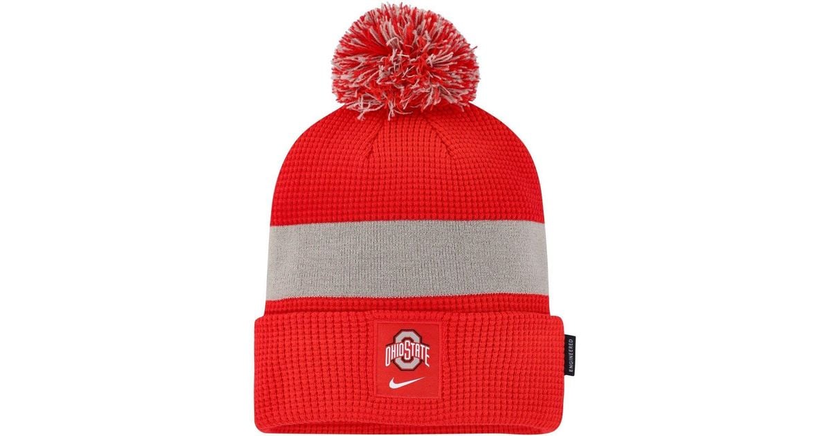 Nike Ohio State Buckeyes 2022 Sideline Team Cuffed Knit Hat With Pom At