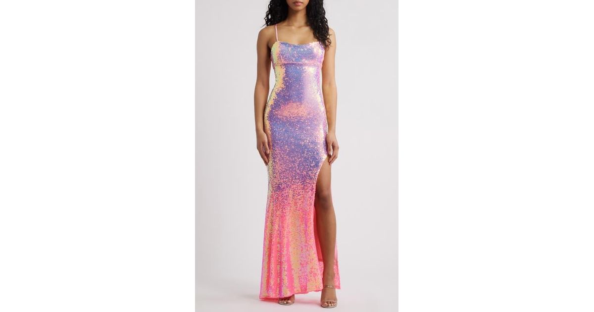 Jump Apparel Ombr Sequin Lace-Up Back Gown in Pink | Lyst