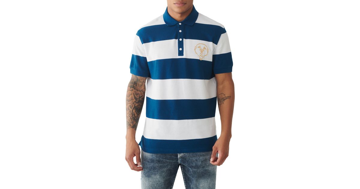 True Religion Buddha Stripe Polo Shirt in Blue for Men | Lyst