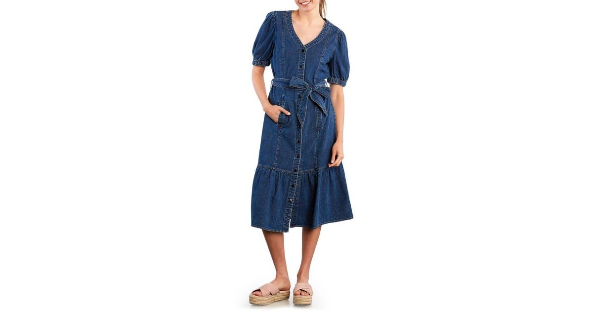 knee length dresses for ladies Women's Piece Dyed Denim Dress with Frayed Hem  Wash Lab  washlabshop