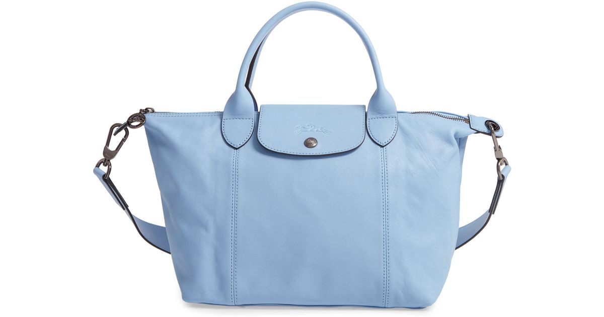 Longchamp Small Le Pliage Cuir Leather Shoulder Bag in Blue Lyst