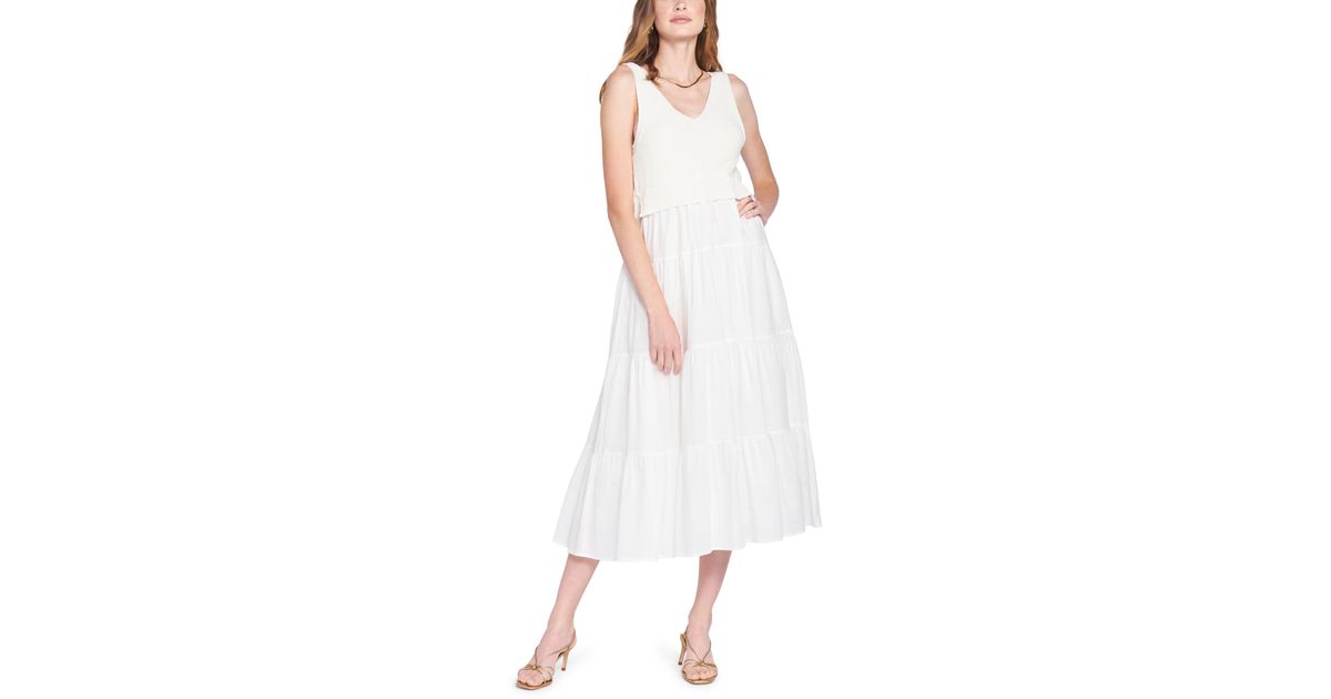 En Saison Mixed Media Tiered Midi Dress in White Lyst