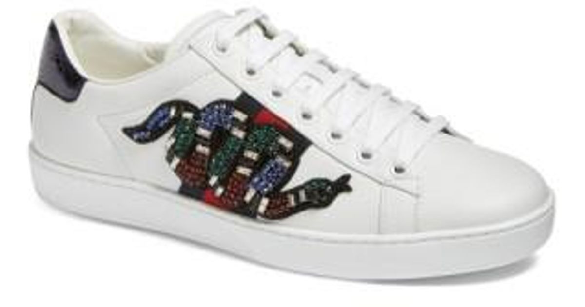 Gucci 'ace' Snake Motif Sneakers in White | Lyst