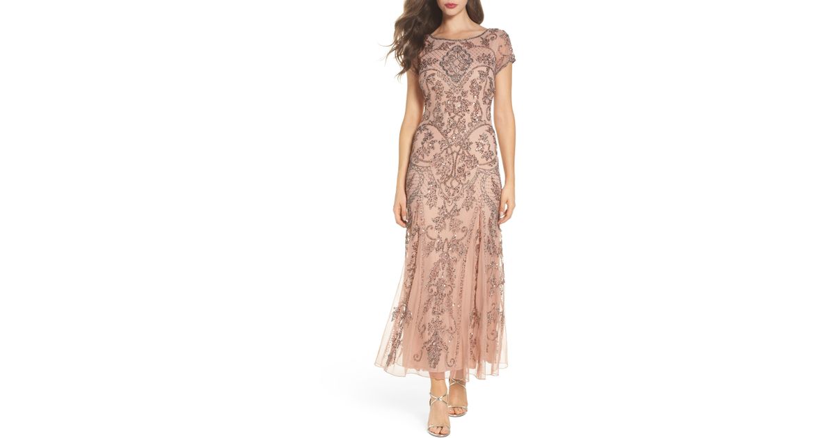 pisarro nights embellished mesh gown blush