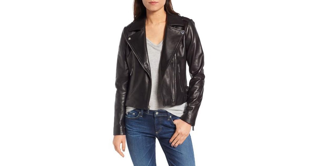 Michael Kors Black Buckle Detail Leather Moto Jacket
