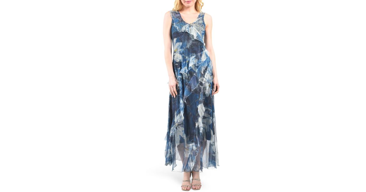 Komarov Ruffle Tiered Chiffon & Charmeuse Maxi Dress in Blue | Lyst