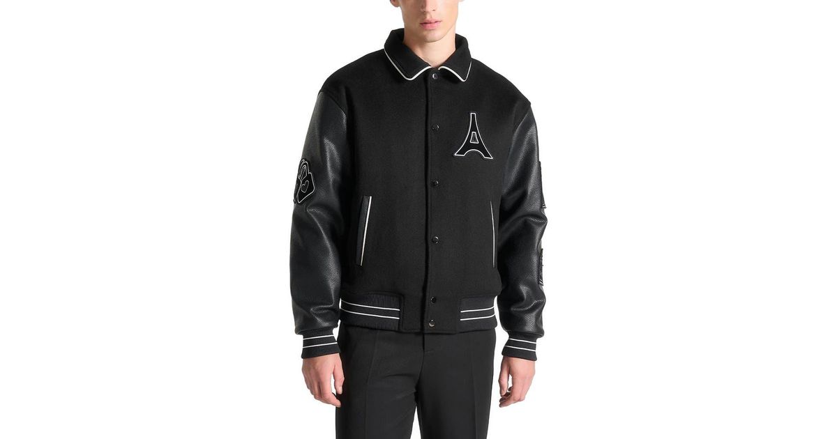 Manière De Voir Oscar Mona Lisa Wool Blend Varsity Jacket in Black for ...