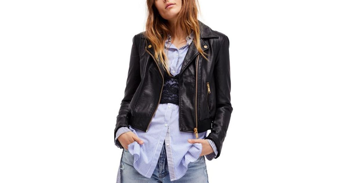 Free People Modern Faux Leather Bomber Jacket In Black Lyst