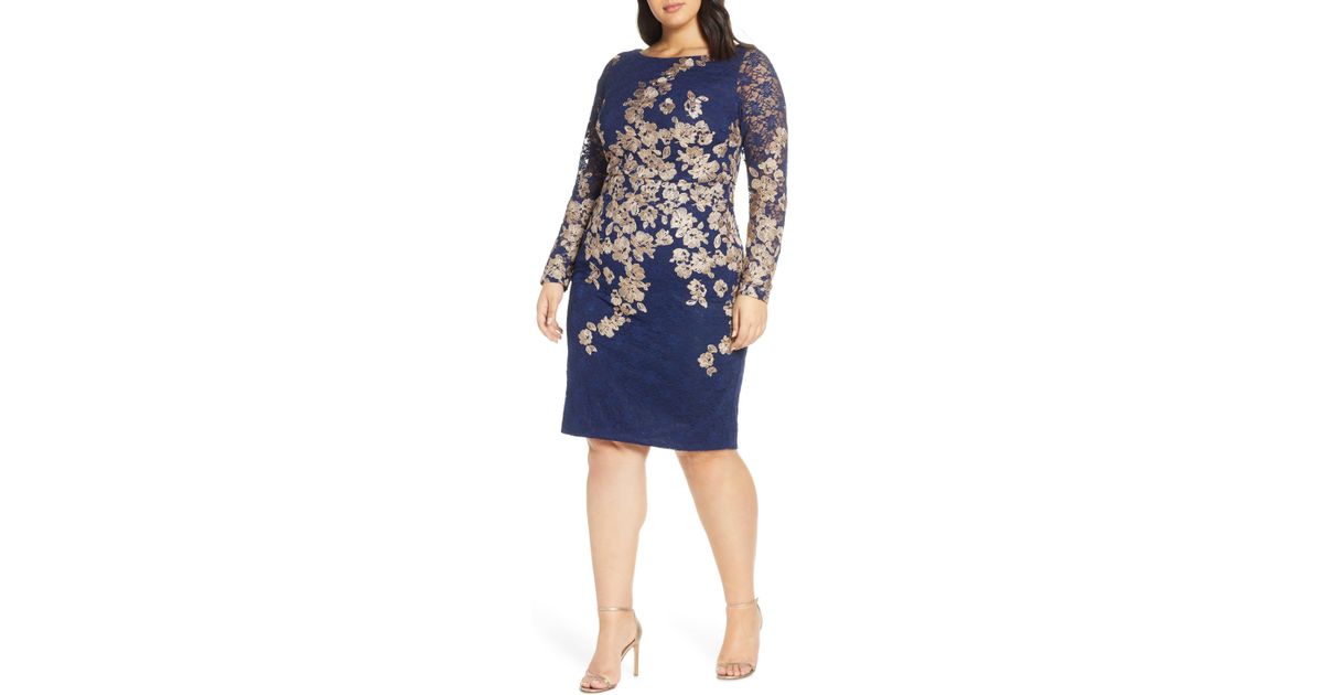 xscape embroidered lace sheath dress