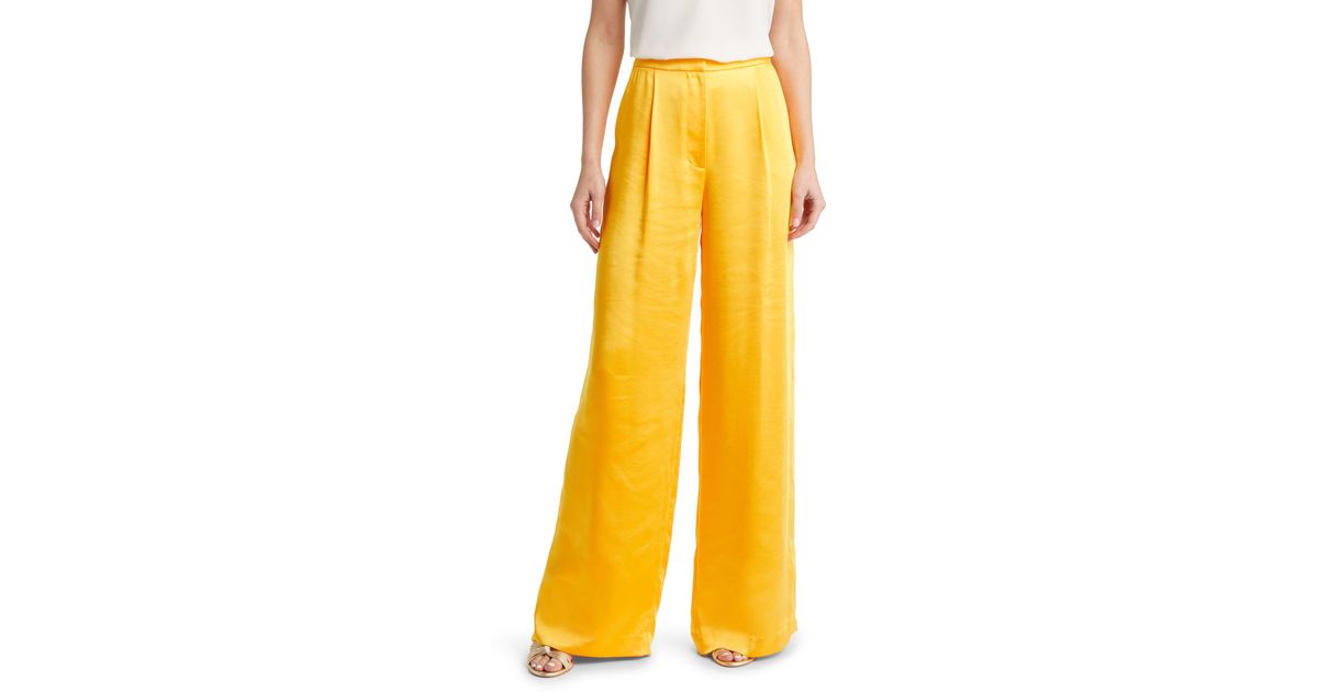 MILLY Noelani Satin Cady Wide Leg Pants in Yellow | Lyst