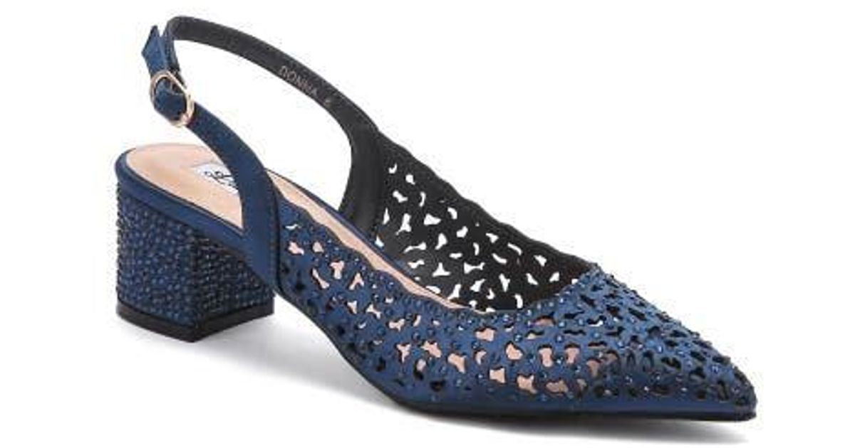 Lady Couture DAZZLE Navy 2-Inch Mid Block Heel Rhinestone Sandal