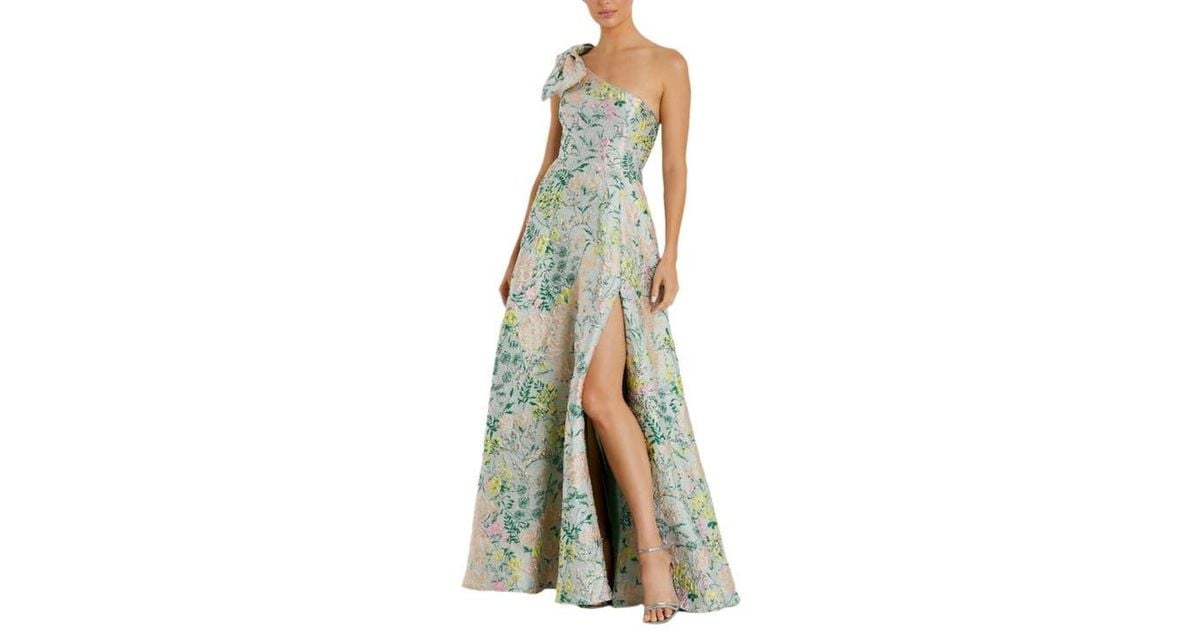 chinese dress ladies Multicolor One Shoulder Brocade Floral Gown With Bow