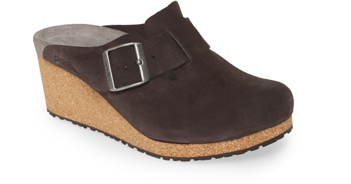 suede clogs with buckle