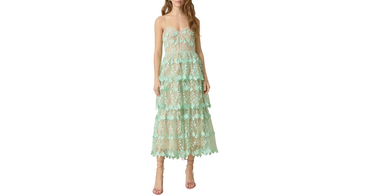 Endless Rose Floral Embroidered Tiered Lace Midi Dress in Green | Lyst