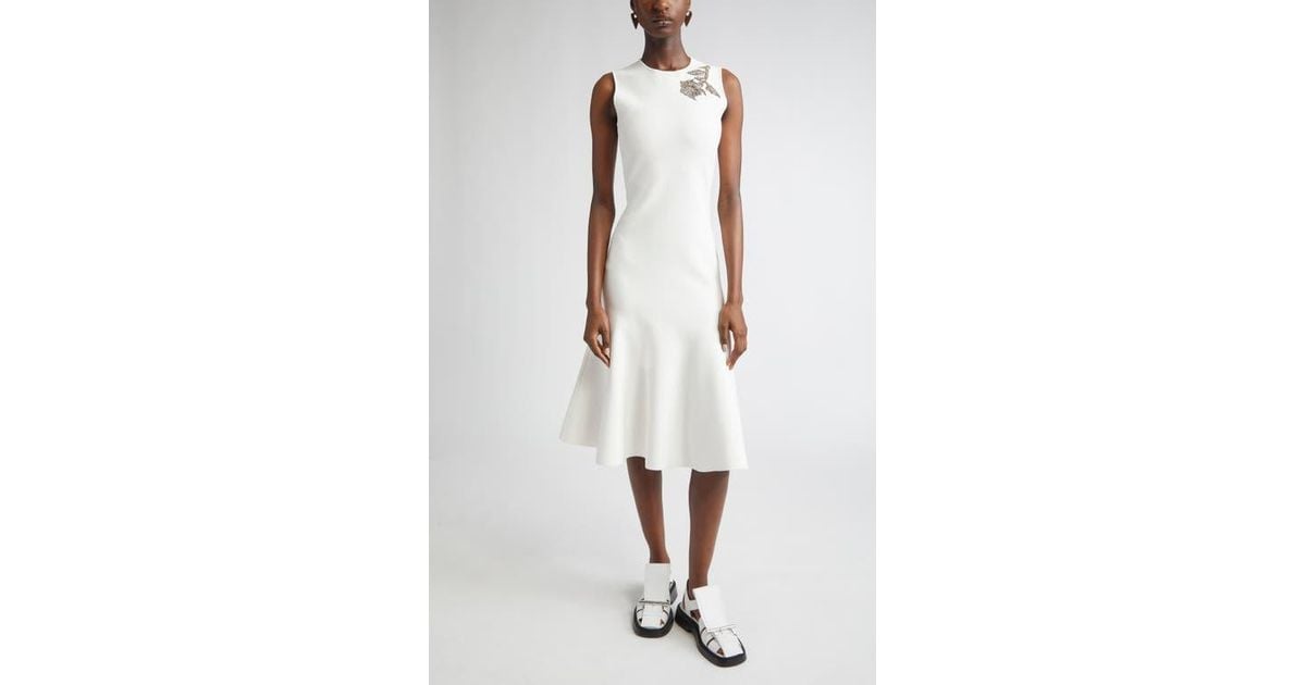 McQueen Banshee Embroidery A-Line Midi Dress in White | Lyst