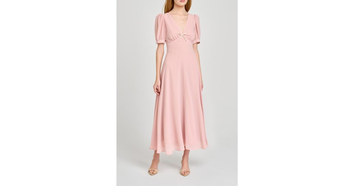 Wayf Juliana Short Sleeve A Line Midi Dress In Pink Lyst