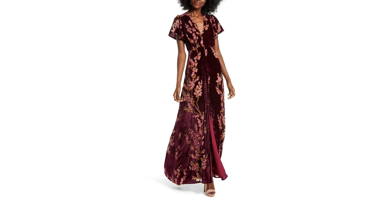 Floral burnout velvet clearance maxi dress 4si3nna