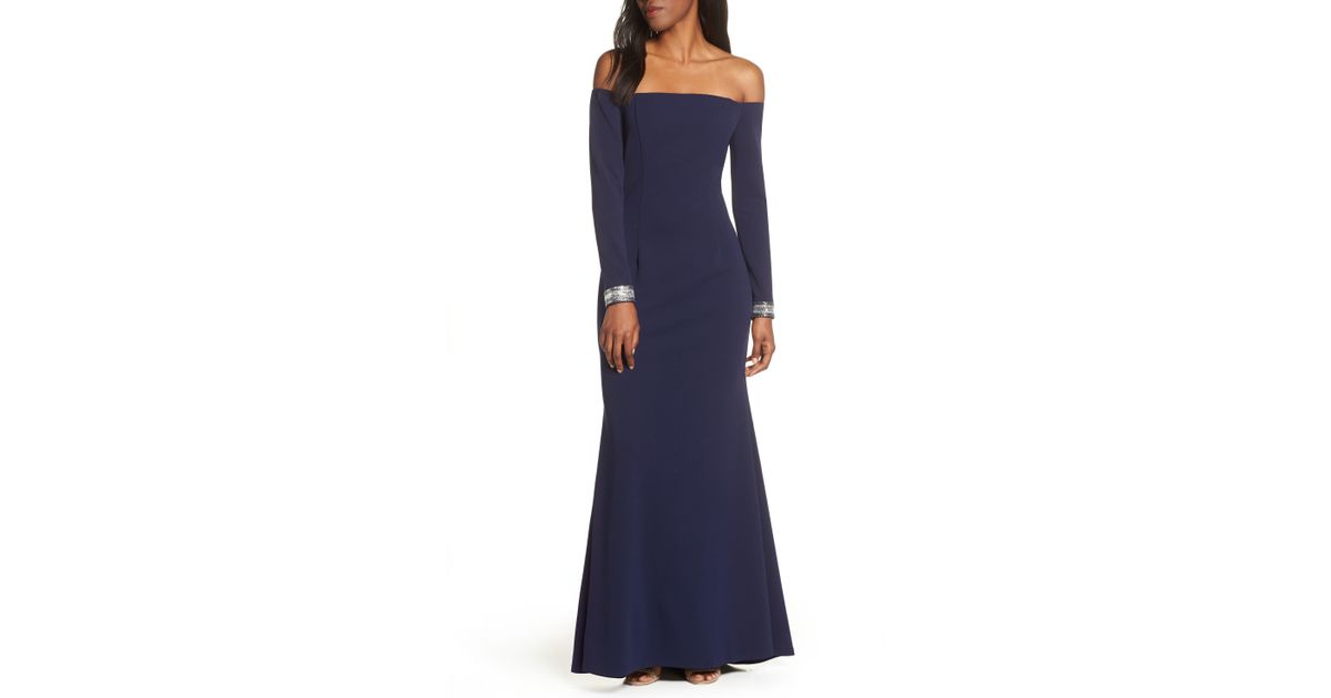 off the shoulder crepe gown vince camuto