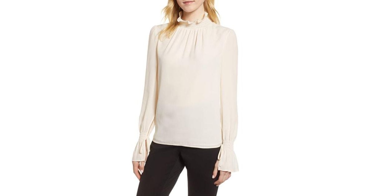 vince camuto smocked neck blouse