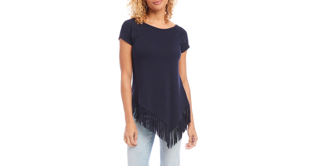 Karen Kane Angled Fringe Top in Blue | Lyst