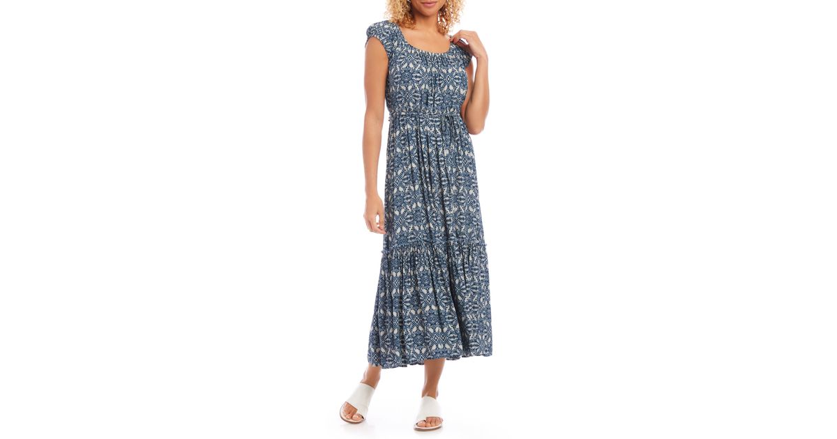 Karen Kane Tiered Cap Sleeve Midi Dress in Blue | Lyst