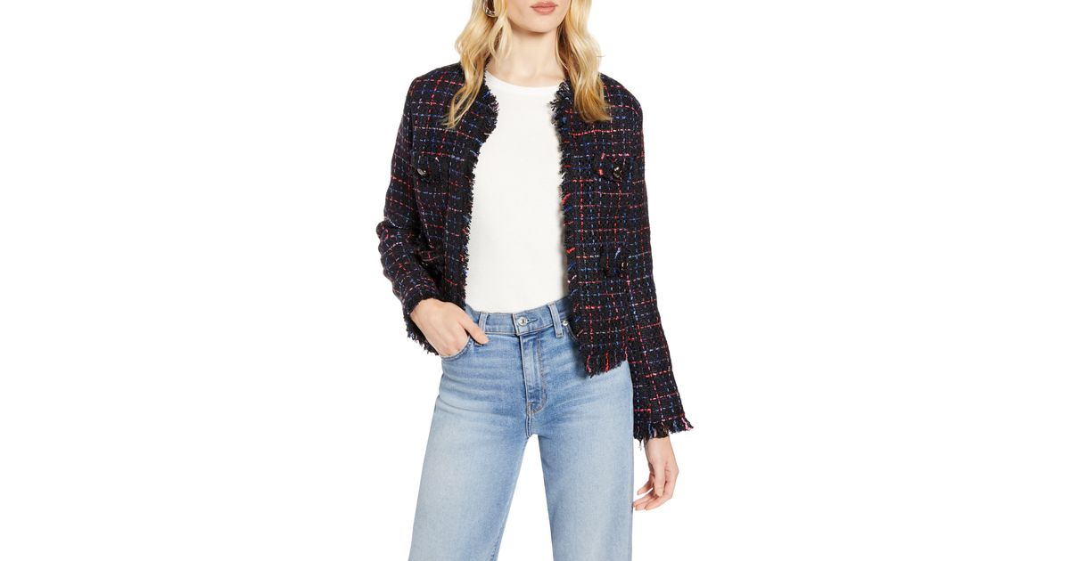 halogen raw edge tweed jacket