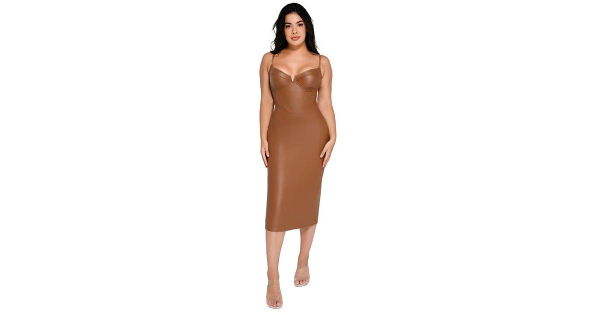 leather dress with shapewear Popilush Faux Hourglass Corset Midi 2_3_april
