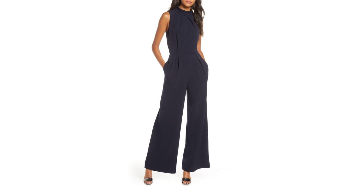 Julia Jordan Mock Neck Wide Leg Jumpsuit in Navy (Blue) Lyst