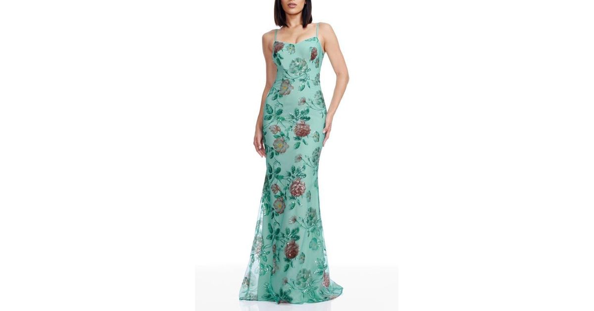 Dress the Population Giovanna Sequin Floral Mermaid Gown in Green | Lyst