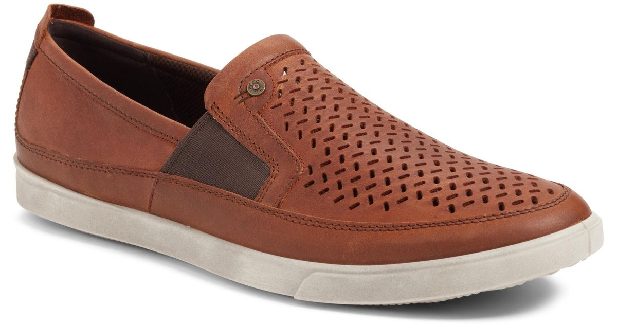 Ecco Leather 'collin' Perforated Slip On Sneaker for Men - Lyst