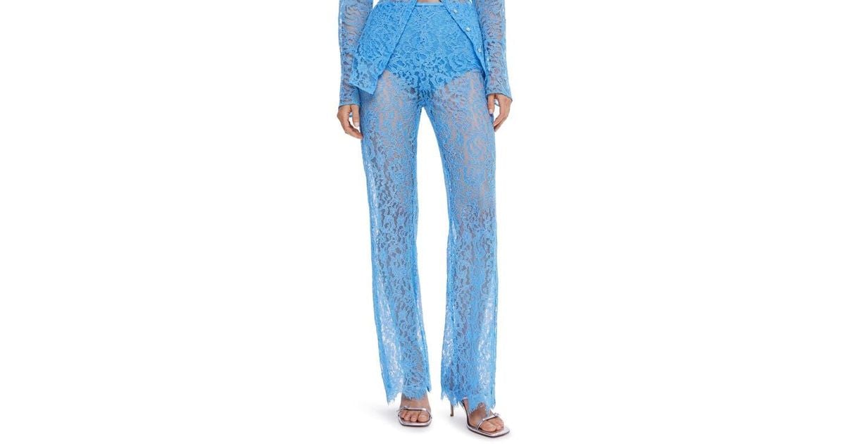 Mango Guipure Lace Semisheer High Waist Palazzo Pants in Blue Lyst