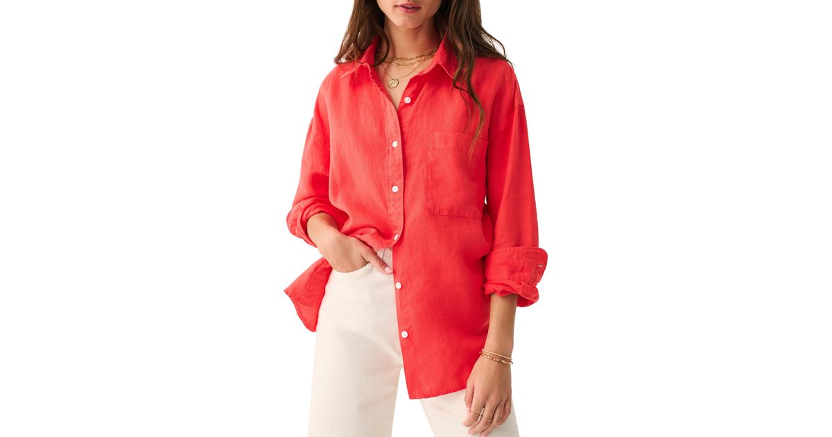 Faherty Laguna Relaxed Fit Linen Button-up Shirt in Red | Lyst