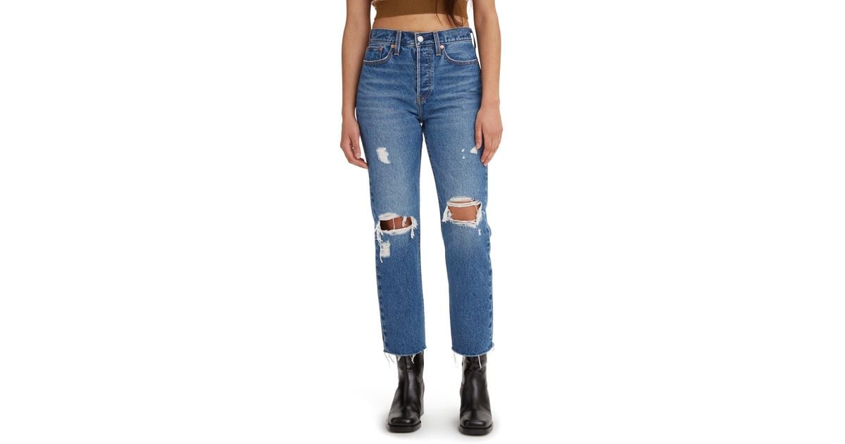 Levi s Wedgie Ripped High Waist Crop Straight Leg Jeans in Blue