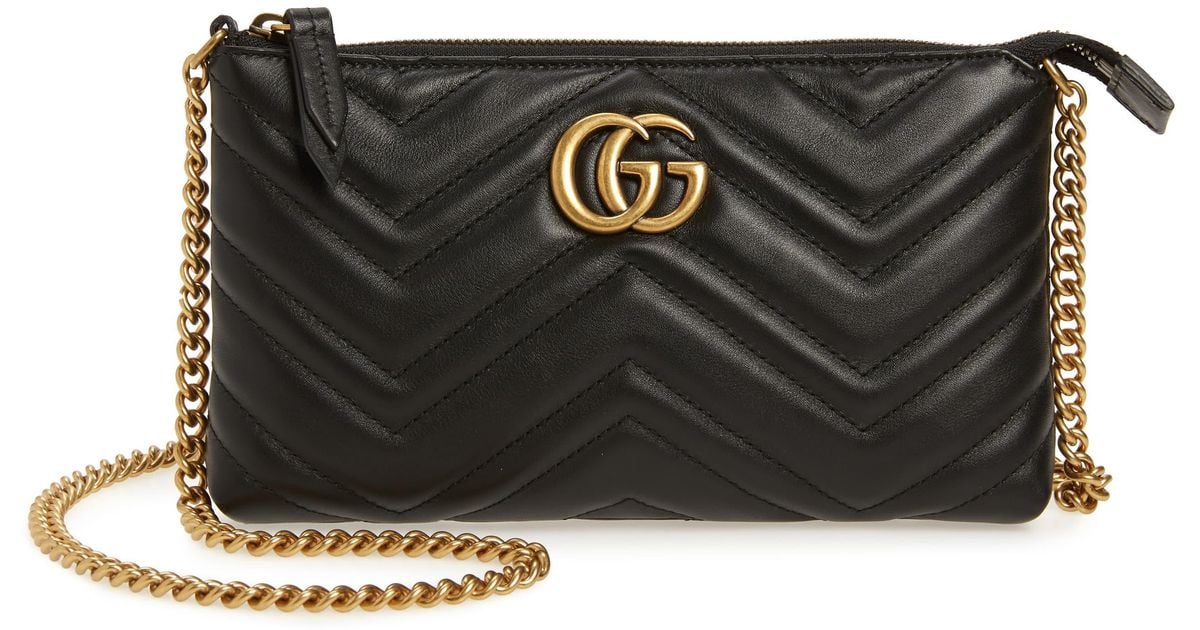 Gucci Quilted Leather Chain Wristlet in Nero (Black) - Lyst