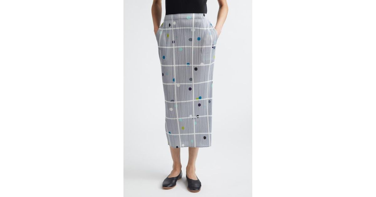 Pleats Please Issey Miyake Crossing Dots Print Pleated Midi Skirt