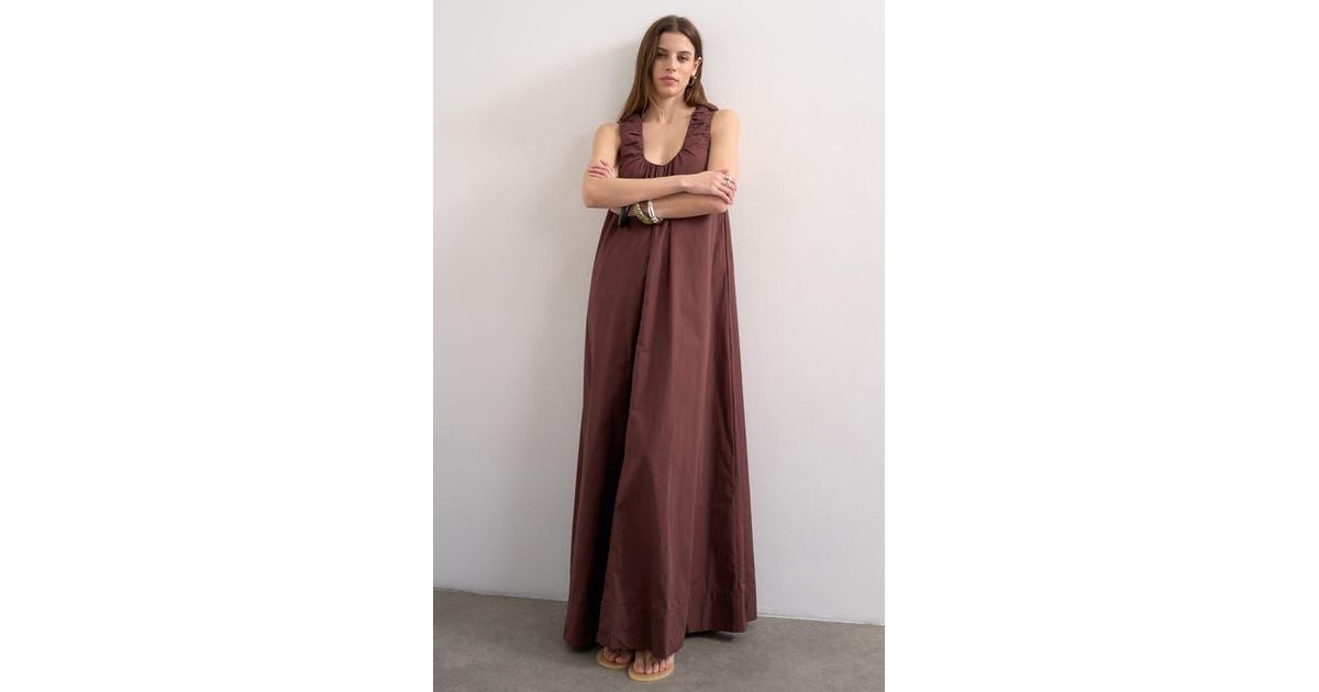 topshop ruched cotton poplin dress Ruched Cotton Poplin Maxi Dress (Women)