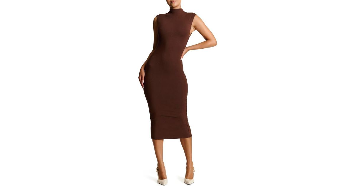 Naked Wardrobe Butter Cap Sleeve Midi Dress in Brown Lyst
